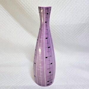 Chodoria Pink Vase MCM Czech Pottery 8.5 In Black Line Accent Vtg